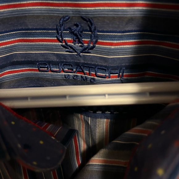 Bugatchi Long Sleeved Button Front Shirt -  Blue With Multicolored Stripes - Picture 2 of 5
